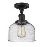 517-1CH-BK-G74 1-Light 8" Matte Black Semi-Flush Mount - Seedy Large Bell Glass - LED Bulb - Dimmensions: 8 x 8 x 11.5 - Sloped Ceiling Compatible: No