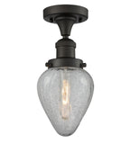 517-1CH-OB-G165 1-Light 7" Oil Rubbed Bronze Semi-Flush Mount - Clear Crackle Geneseo Glass - LED Bulb - Dimmensions: 7 x 7 x 13.5 - Sloped Ceiling Compatible: No