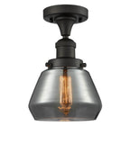 517-1CH-OB-G173 1-Light 6.75" Oil Rubbed Bronze Semi-Flush Mount - Plated Smoke Fulton Glass - LED Bulb - Dimmensions: 6.75 x 6.75 x 10.5 - Sloped Ceiling Compatible: No