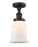 517-1CH-OB-G181 1-Light 6" Oil Rubbed Bronze Semi-Flush Mount - Matte White Canton Glass - LED Bulb - Dimmensions: 6 x 6 x 11.5 - Sloped Ceiling Compatible: No