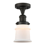 517-1CH-OB-G181S 1-Light 6" Oil Rubbed Bronze Semi-Flush Mount - Matte White Small Canton Glass - LED Bulb - Dimmensions: 6 x 6 x 11.5 - Sloped Ceiling Compatible: No
