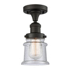 517-1CH-OB-G184S 1-Light 6" Oil Rubbed Bronze Semi-Flush Mount - Seedy Small Canton Glass - LED Bulb - Dimmensions: 6 x 6 x 11.5 - Sloped Ceiling Compatible: No
