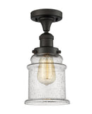 517-1CH-OB-G184 1-Light 6" Oil Rubbed Bronze Semi-Flush Mount - Seedy Canton Glass - LED Bulb - Dimmensions: 6 x 6 x 11.5 - Sloped Ceiling Compatible: No