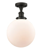 517-1CH-OB-G201-10 1-Light 10" Oil Rubbed Bronze Semi-Flush Mount - Matte White Cased Beacon Glass - LED Bulb - Dimmensions: 10 x 10 x 13 - Sloped Ceiling Compatible: No