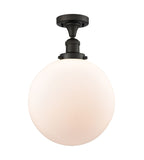 1-Light 12" Brushed Satin Nickel Semi-Flush Mount - Matte White Cased Beacon Glass LED
