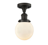 517-1CH-OB-G201-6 1-Light 6" Oil Rubbed Bronze Semi-Flush Mount - Matte White Cased Beacon Glass - LED Bulb - Dimmensions: 6 x 6 x 11.25 - Sloped Ceiling Compatible: No