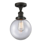 517-1CH-OB-G202-8 1-Light 8" Oil Rubbed Bronze Semi-Flush Mount - Clear Beacon Glass - LED Bulb - Dimmensions: 8 x 8 x 13.25 - Sloped Ceiling Compatible: No