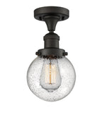 517-1CH-OB-G204-6 1-Light 6" Oil Rubbed Bronze Semi-Flush Mount - Seedy Beacon Glass - LED Bulb - Dimmensions: 6 x 6 x 11.25 - Sloped Ceiling Compatible: No