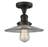 517-1CH-OB-G2 1-Light 8.5" Oil Rubbed Bronze Semi-Flush Mount - Clear Halophane Glass - LED Bulb - Dimmensions: 8.5 x 8.5 x 8 - Sloped Ceiling Compatible: No