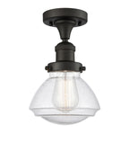 517-1CH-OB-G324 1-Light 6.75" Oil Rubbed Bronze Semi-Flush Mount - Seedy Olean Glass - LED Bulb - Dimmensions: 6.75 x 6.75 x 9.25 - Sloped Ceiling Compatible: No
