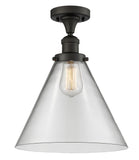 517-1CH-OB-G42-L 1-Light 12" Oil Rubbed Bronze Semi-Flush Mount - Clear Cone 12" Glass - LED Bulb - Dimmensions: 12 x 12 x 16 - Sloped Ceiling Compatible: No