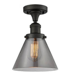 517-1CH-OB-G43 1-Light 7.75" Oil Rubbed Bronze Semi-Flush Mount - Plated Smoke Large Cone Glass - LED Bulb - Dimmensions: 7.75 x 7.75 x 11.5 - Sloped Ceiling Compatible: No