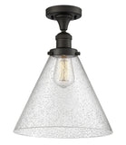 517-1CH-OB-G44-L 1-Light 12" Oil Rubbed Bronze Semi-Flush Mount - Seedy Cone 12" Glass - LED Bulb - Dimmensions: 12 x 12 x 16 - Sloped Ceiling Compatible: No
