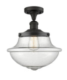 517-1CH-OB-G544 1-Light 11.75" Oil Rubbed Bronze Semi-Flush Mount - Seedy Large Oxford Glass - LED Bulb - Dimmensions: 11.75 x 11.75 x 13.5 - Sloped Ceiling Compatible: No