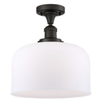 517-1CH-OB-G71-L 1-Light 12" Oil Rubbed Bronze Semi-Flush Mount - Matte White Cased X-Large Bell Glass - LED Bulb - Dimmensions: 12 x 12 x 12 - Sloped Ceiling Compatible: No