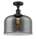 517-1CH-OB-G73-L 1-Light 12" Oil Rubbed Bronze Semi-Flush Mount - Plated Smoke X-Large Bell Glass - LED Bulb - Dimmensions: 12 x 12 x 12 - Sloped Ceiling Compatible: No