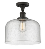 517-1CH-OB-G74-L 1-Light 12" Oil Rubbed Bronze Semi-Flush Mount - Seedy X-Large Bell Glass - LED Bulb - Dimmensions: 12 x 12 x 12 - Sloped Ceiling Compatible: No