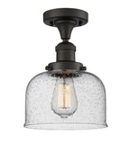 517-1CH-OB-G74 1-Light 8" Oil Rubbed Bronze Semi-Flush Mount - Seedy Large Bell Glass - LED Bulb - Dimmensions: 8 x 8 x 11.5 - Sloped Ceiling Compatible: No