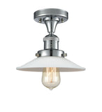517-1CH-PC-G1 1-Light 8.5" Polished Chrome Semi-Flush Mount - White Halophane Glass - LED Bulb - Dimmensions: 8.5 x 8.5 x 8 - Sloped Ceiling Compatible: No