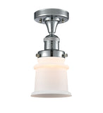 517-1CH-PC-G181S 1-Light 6" Polished Chrome Semi-Flush Mount - Matte White Small Canton Glass - LED Bulb - Dimmensions: 6 x 6 x 11.5 - Sloped Ceiling Compatible: No