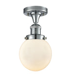 517-1CH-PC-G201-6 1-Light 6" Polished Chrome Semi-Flush Mount - Matte White Cased Beacon Glass - LED Bulb - Dimmensions: 6 x 6 x 11.25 - Sloped Ceiling Compatible: No