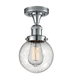 517-1CH-PC-G204-6 1-Light 6" Polished Chrome Semi-Flush Mount - Seedy Beacon Glass - LED Bulb - Dimmensions: 6 x 6 x 11.25 - Sloped Ceiling Compatible: No