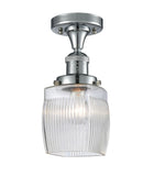 517-1CH-PC-G302 1-Light 5.5" Polished Chrome Semi-Flush Mount - Thick Clear Halophane Colton Glass - LED Bulb - Dimmensions: 5.5 x 5.5 x 10 - Sloped Ceiling Compatible: No