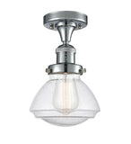 517-1CH-PC-G324 1-Light 6.75" Polished Chrome Semi-Flush Mount - Seedy Olean Glass - LED Bulb - Dimmensions: 6.75 x 6.75 x 9.25 - Sloped Ceiling Compatible: No