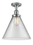 517-1CH-PC-G42-L 1-Light 12" Polished Chrome Semi-Flush Mount - Clear Cone 12" Glass - LED Bulb - Dimmensions: 12 x 12 x 16 - Sloped Ceiling Compatible: No