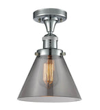 517-1CH-PC-G43 1-Light 7.75" Polished Chrome Semi-Flush Mount - Plated Smoke Large Cone Glass - LED Bulb - Dimmensions: 7.75 x 7.75 x 11.5 - Sloped Ceiling Compatible: No