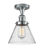 517-1CH-PC-G44 1-Light 7.75" Polished Chrome Semi-Flush Mount - Seedy Large Cone Glass - LED Bulb - Dimmensions: 7.75 x 7.75 x 11.5 - Sloped Ceiling Compatible: No