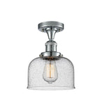 517-1CH-PC-G74 1-Light 8" Polished Chrome Semi-Flush Mount - Seedy Large Bell Glass - LED Bulb - Dimmensions: 8 x 8 x 11.5 - Sloped Ceiling Compatible: No