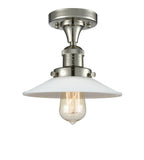 517-1CH-PN-G1 1-Light 8.5" Polished Nickel Semi-Flush Mount - White Halophane Glass - LED Bulb - Dimmensions: 8.5 x 8.5 x 8 - Sloped Ceiling Compatible: No