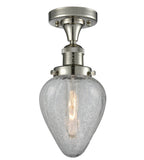 517-1CH-PN-G165 1-Light 7" Polished Nickel Semi-Flush Mount - Clear Crackle Geneseo Glass - LED Bulb - Dimmensions: 7 x 7 x 13.5 - Sloped Ceiling Compatible: No