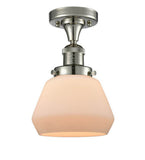 517-1CH-PN-G171 1-Light 6.75" Polished Nickel Semi-Flush Mount - Matte White Cased Fulton Glass - LED Bulb - Dimmensions: 6.75 x 6.75 x 10.5 - Sloped Ceiling Compatible: No