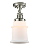 517-1CH-PN-G181 1-Light 6" Polished Nickel Semi-Flush Mount - Matte White Canton Glass - LED Bulb - Dimmensions: 6 x 6 x 11.5 - Sloped Ceiling Compatible: No