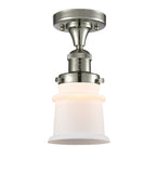 517-1CH-PN-G181S 1-Light 6" Polished Nickel Semi-Flush Mount - Matte White Small Canton Glass - LED Bulb - Dimmensions: 6 x 6 x 11.5 - Sloped Ceiling Compatible: No