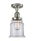 517-1CH-PN-G182 1-Light 6" Polished Nickel Semi-Flush Mount - Clear Canton Glass - LED Bulb - Dimmensions: 6 x 6 x 11.5 - Sloped Ceiling Compatible: No