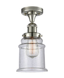 517-1CH-PN-G184 1-Light 6" Polished Nickel Semi-Flush Mount - Seedy Canton Glass - LED Bulb - Dimmensions: 6 x 6 x 11.5 - Sloped Ceiling Compatible: No
