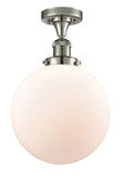 517-1CH-PN-G201-10 1-Light 10" Polished Nickel Semi-Flush Mount - Matte White Cased Beacon Glass - LED Bulb - Dimmensions: 10 x 10 x 13 - Sloped Ceiling Compatible: No