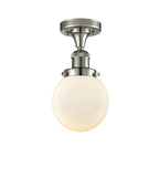 517-1CH-PN-G201-6 1-Light 6" Polished Nickel Semi-Flush Mount - Matte White Cased Beacon Glass - LED Bulb - Dimmensions: 6 x 6 x 11.25 - Sloped Ceiling Compatible: No