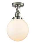 1-Light 8" Polished Nickel Semi-Flush Mount - Matte White Cased Beacon Glass - Choice of Finish And Incandesent Or LED Bulbs