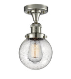 517-1CH-PN-G204-6 1-Light 6" Polished Nickel Semi-Flush Mount - Seedy Beacon Glass - LED Bulb - Dimmensions: 6 x 6 x 11.25 - Sloped Ceiling Compatible: No