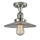 517-1CH-PN-G2 1-Light 8.5" Polished Nickel Semi-Flush Mount - Clear Halophane Glass - LED Bulb - Dimmensions: 8.5 x 8.5 x 8 - Sloped Ceiling Compatible: No