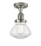 517-1CH-PN-G322 1-Light 6.75" Polished Nickel Semi-Flush Mount - Clear Olean Glass - LED Bulb - Dimmensions: 6.75 x 6.75 x 9.25 - Sloped Ceiling Compatible: No