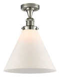 517-1CH-PN-G41-L 1-Light 12" Polished Nickel Semi-Flush Mount - Matte White Cased Cone 12" Glass - LED Bulb - Dimmensions: 12 x 12 x 16 - Sloped Ceiling Compatible: No