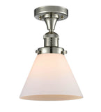 517-1CH-PN-G41 1-Light 7.75" Polished Nickel Semi-Flush Mount - Matte White Cased Large Cone Glass - LED Bulb - Dimmensions: 7.75 x 7.75 x 11.5 - Sloped Ceiling Compatible: No