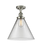 517-1CH-PN-G42-L 1-Light 12" Polished Nickel Semi-Flush Mount - Clear Cone 12" Glass - LED Bulb - Dimmensions: 12 x 12 x 16 - Sloped Ceiling Compatible: No
