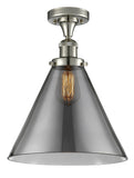 517-1CH-PN-G43-L 1-Light 12" Polished Nickel Semi-Flush Mount - Plated Smoke Cone 12" Glass - LED Bulb - Dimmensions: 12 x 12 x 16 - Sloped Ceiling Compatible: No