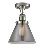 517-1CH-PN-G43 1-Light 7.75" Polished Nickel Semi-Flush Mount - Plated Smoke Large Cone Glass - LED Bulb - Dimmensions: 7.75 x 7.75 x 11.5 - Sloped Ceiling Compatible: No
